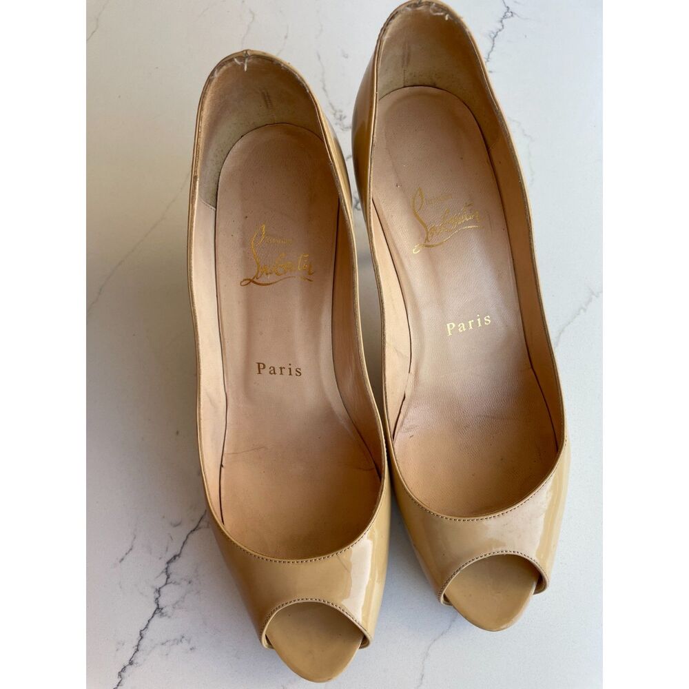 ~ Christian Louboutin Authentic Pumps 37.5 Flaws Heels 3" PeepToe 7.5 Very Privé - Picture 2 of 16